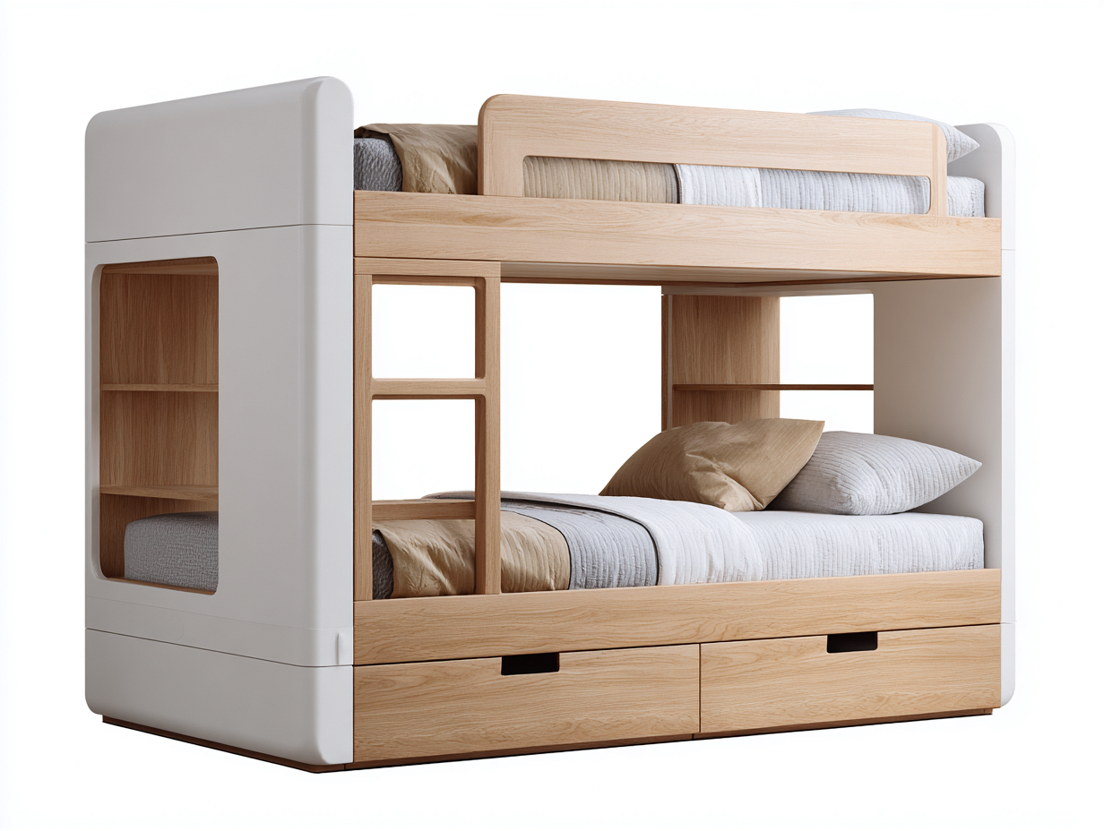 Bunk Beds solid wood frame 200x100x160 cm - natural white - space saving design