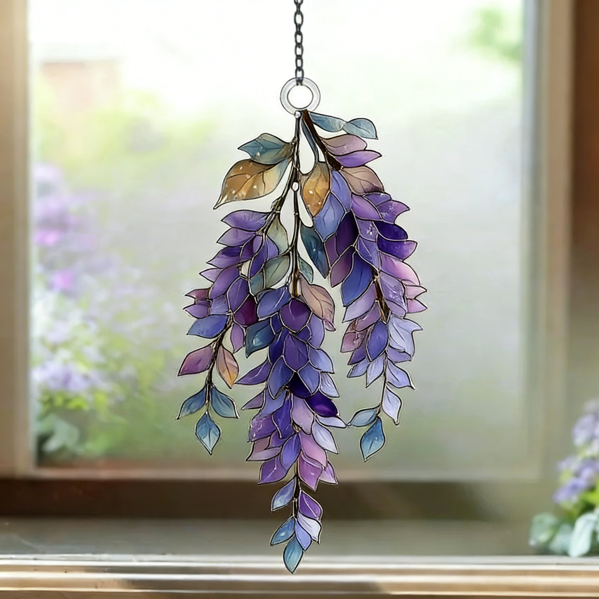 Lavender Branch Acrylic Suncatcher Purple Floral Window Hanging