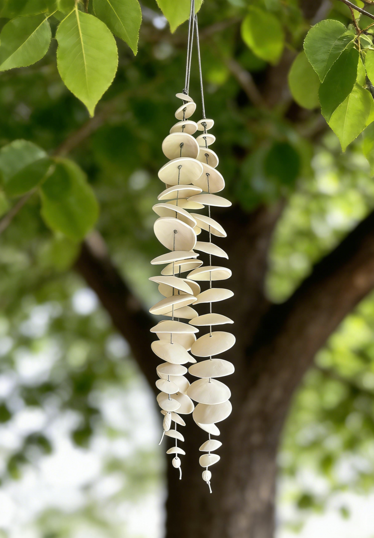 Ceramic Wind Chime Spinner Creamy White Disks 32-36 Inch Long