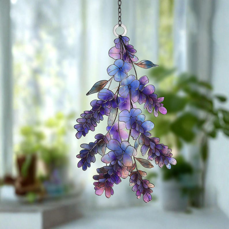 Lavender Branch Acrylic Suncatcher Purple Floral Spring Window Decor
