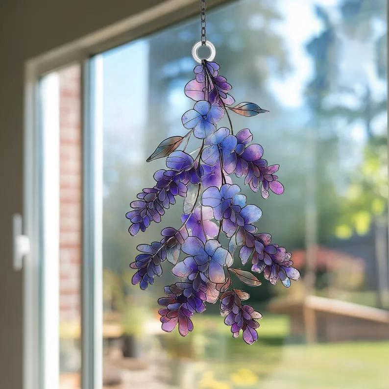Lavender Branch Acrylic Suncatcher Purple Floral Spring Window Decor