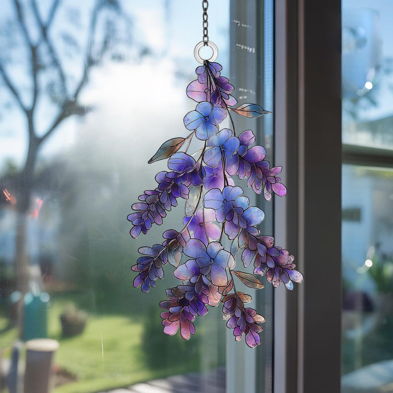 Lavender Branch Acrylic Suncatcher Purple Floral Spring Window Decor