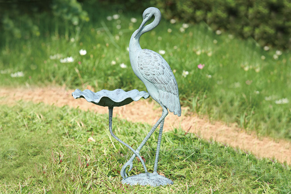 Crane Bird Bath Feeder Outdoor Garden Decoration