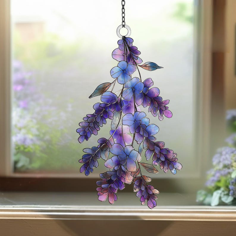 Lavender Branch Acrylic Suncatcher Purple Floral Spring Window Decor