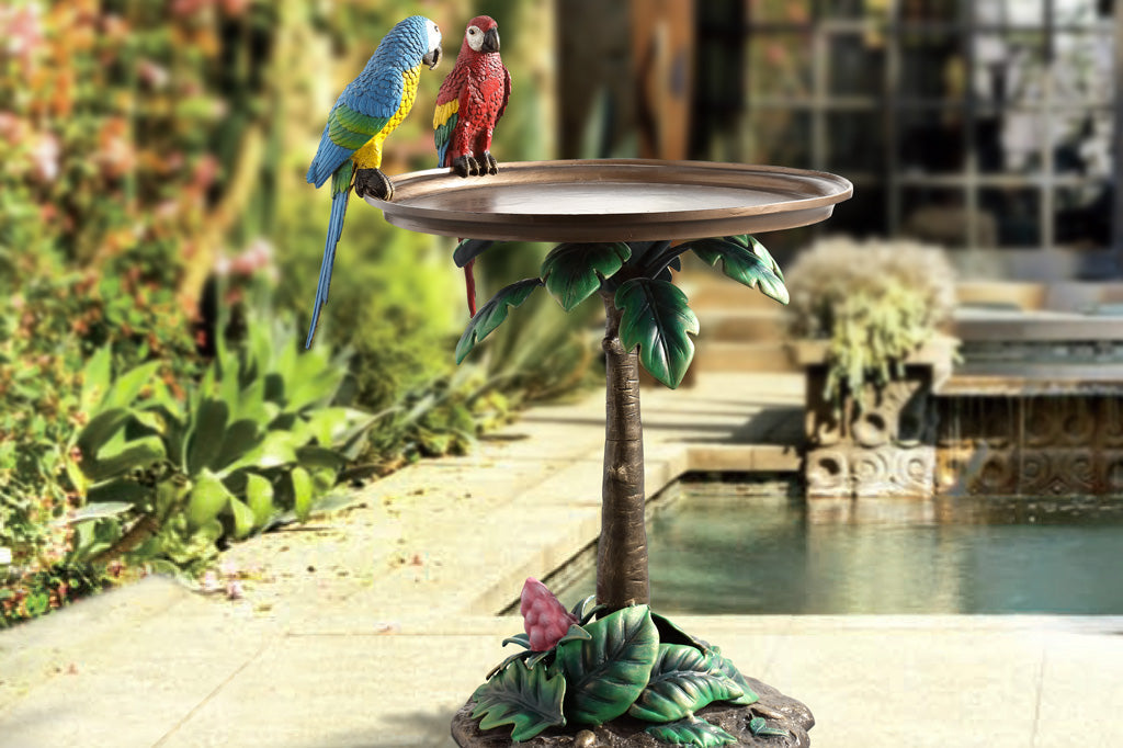 Parrots of La Palma Bird Bath Feeder with Table Stand