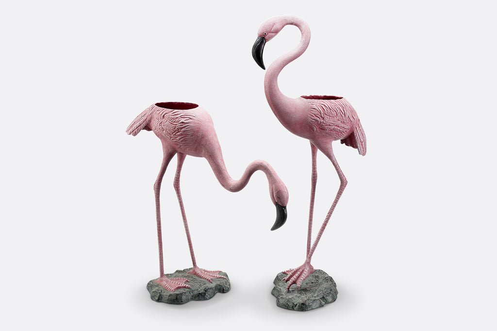Tropical Flamingo Planters Pair Decorative Garden Patio Plant Pots