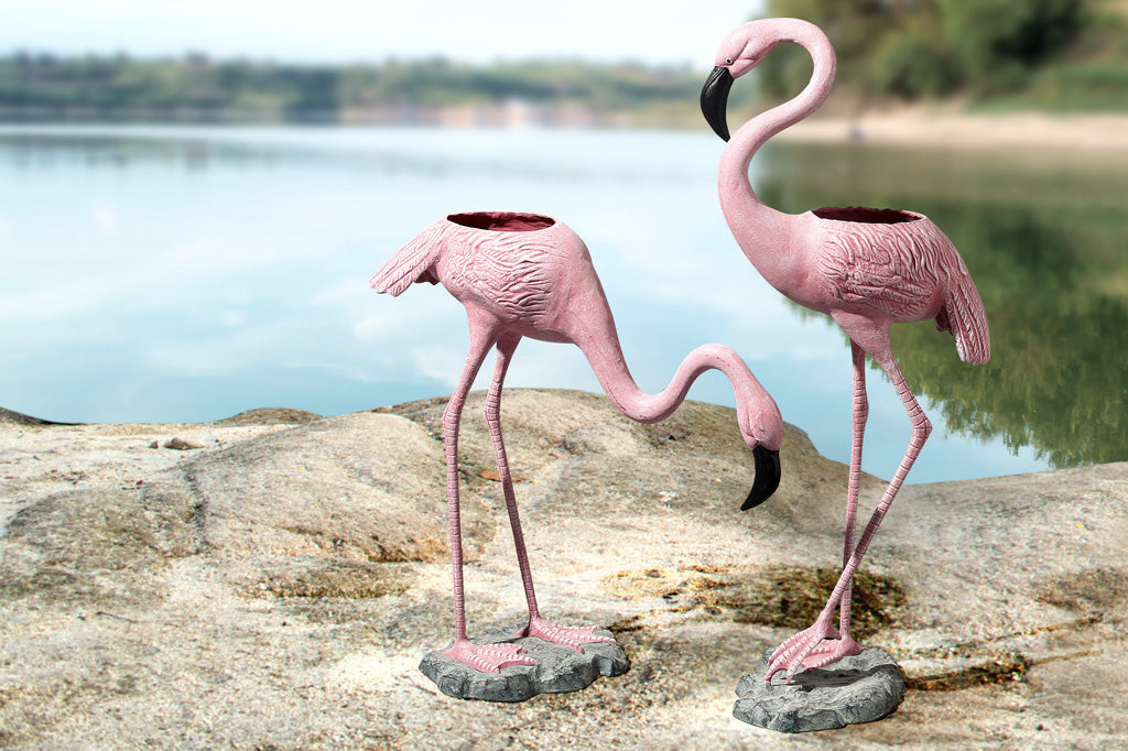 Tropical Flamingo Planters Pair Decorative Garden Patio Plant Pots