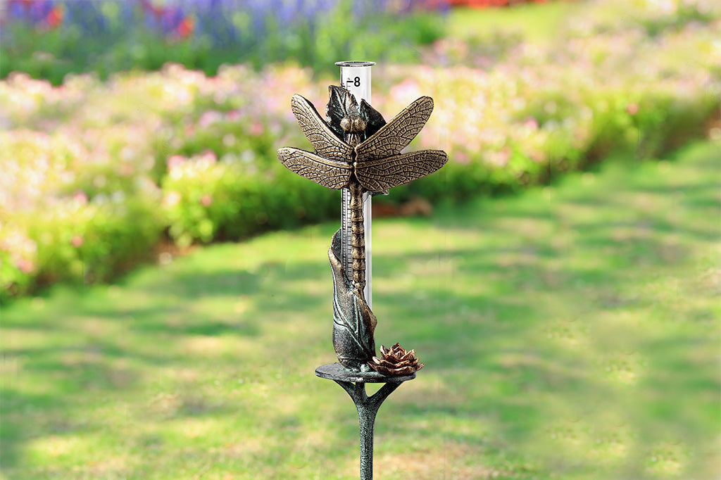 Dragonfly Rain Gauge Staked Outdoor Garden Decoration