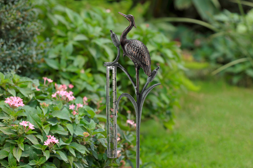 Heron Rain Gauge Staked Outdoor Garden Decoration