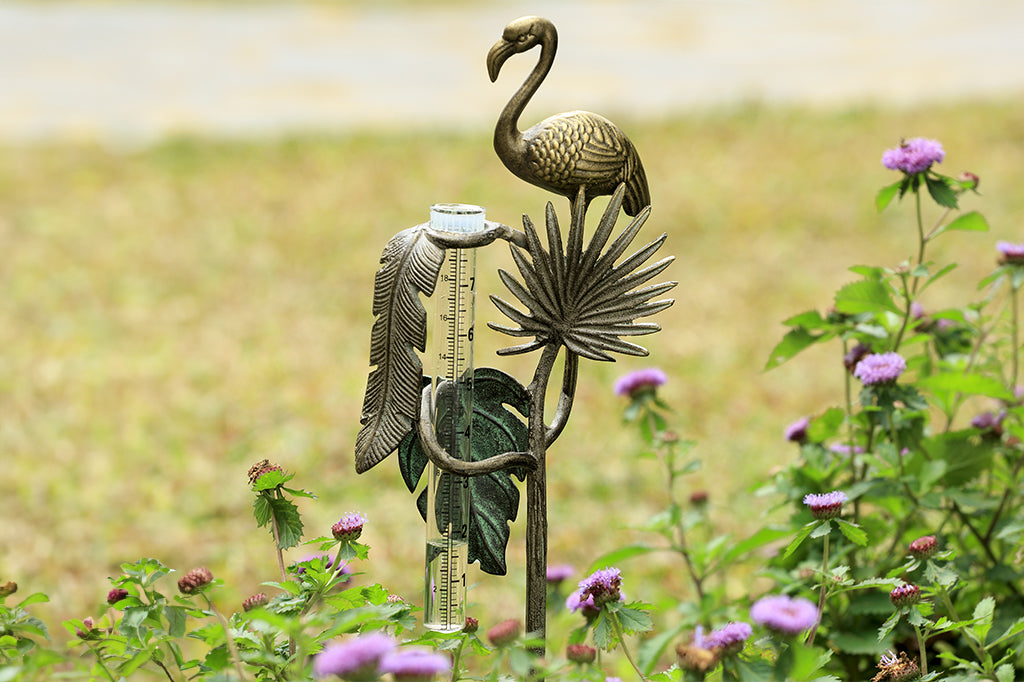 Tropical Flamingo Rain Gauge Outdoor Garden Decoration