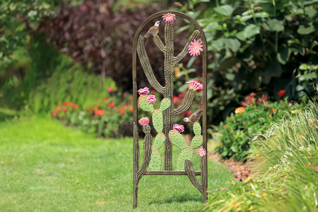 Desert Lark and Cacti Garden Trellis Rustic Outdoor Design