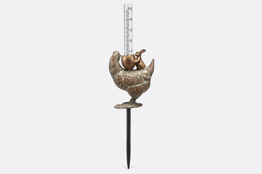 Hen and Rabbit Rain Gauge Outdoor Garden Decoration