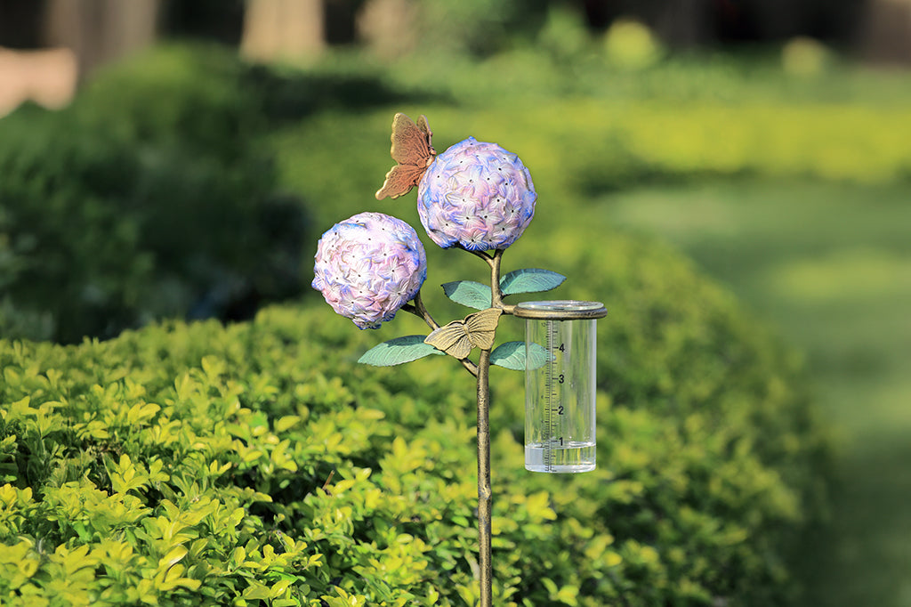Hydrangea and Butterfly Rain Gauge Outdoor Garden Decoration