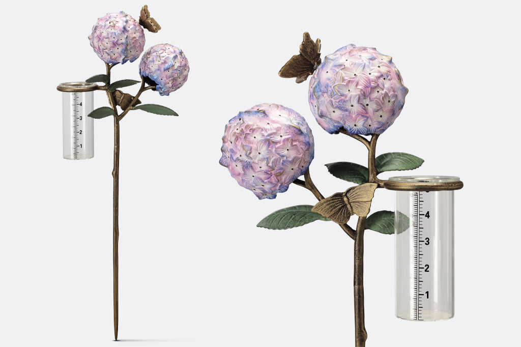Hydrangea and Butterfly Rain Gauge Outdoor Garden Decoration
