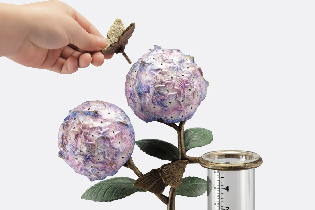 Hydrangea and Butterfly Rain Gauge Outdoor Garden Decoration