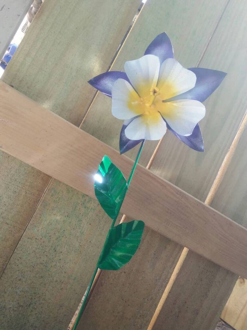 Handmade Metal Columbine Flower Garden Stake Painted Yard Art