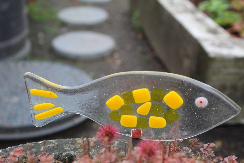Fused Glass Fish Garden Stake Copper Rod Plant Pot Decoration