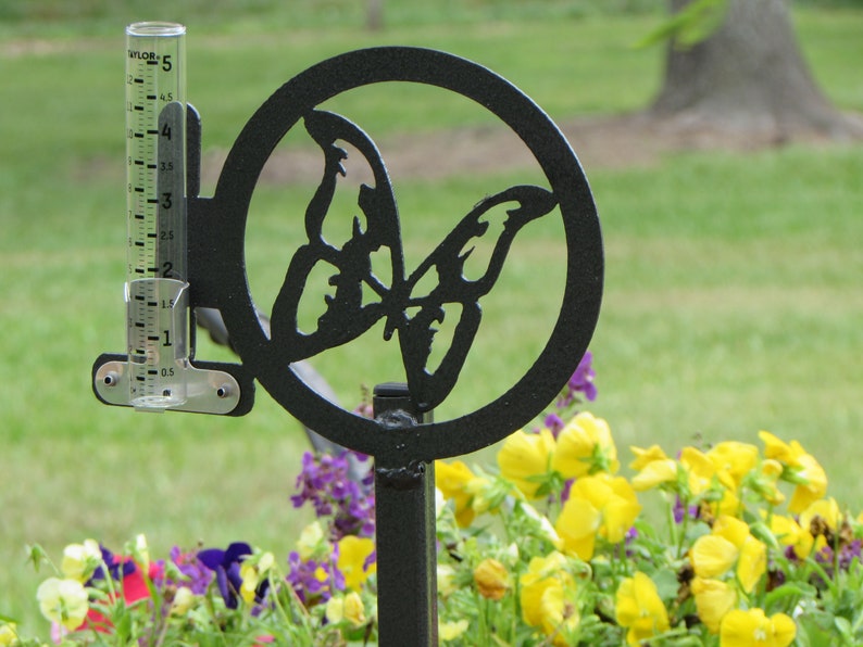 Butterfly Rain Gauge Metal Stand Decorative Garden Yard Art