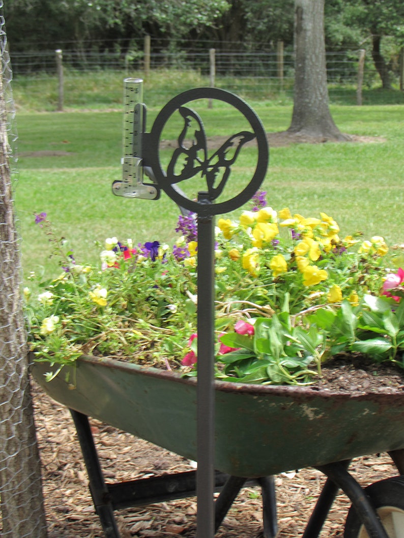 Butterfly Rain Gauge Metal Stand Decorative Garden Yard Art