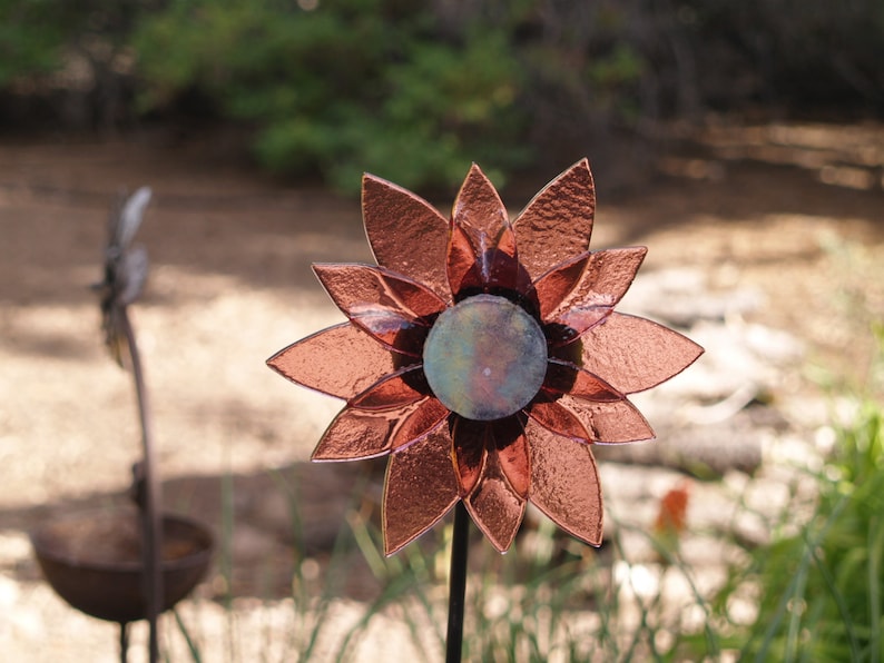 Fused Glass Garden Art: Large glass flowers, 32" stem, indoor/outdoor