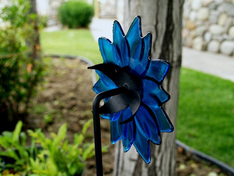 Fused Glass Garden Art: Large glass flowers, 32" stem, indoor/outdoor