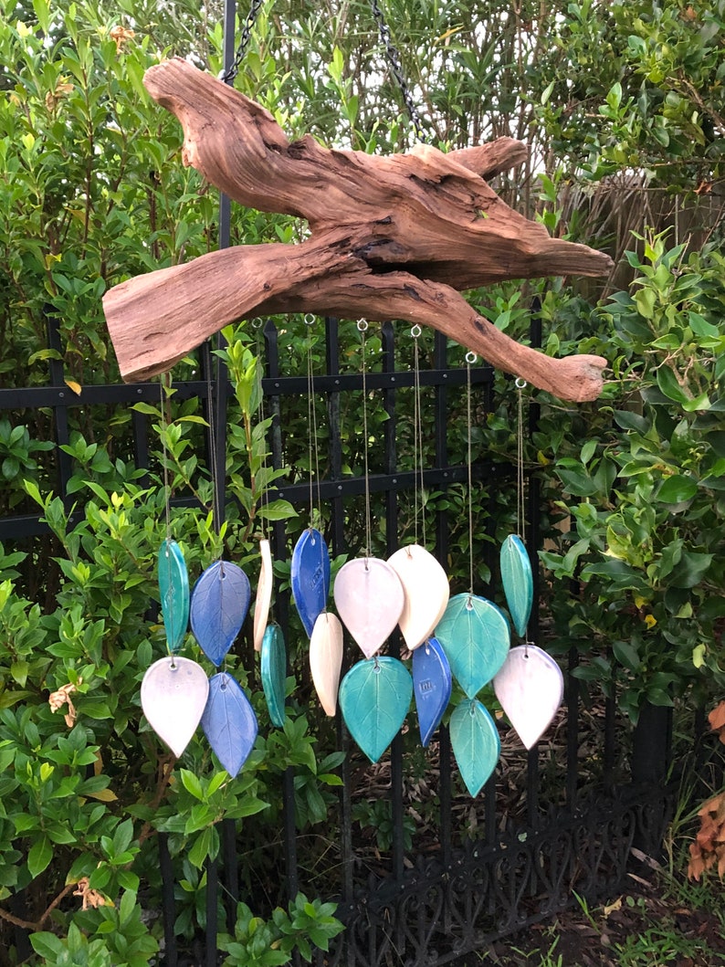 Memorial Wind Chime Driftwood Leaves Pottery Garden Outdoor Decoration