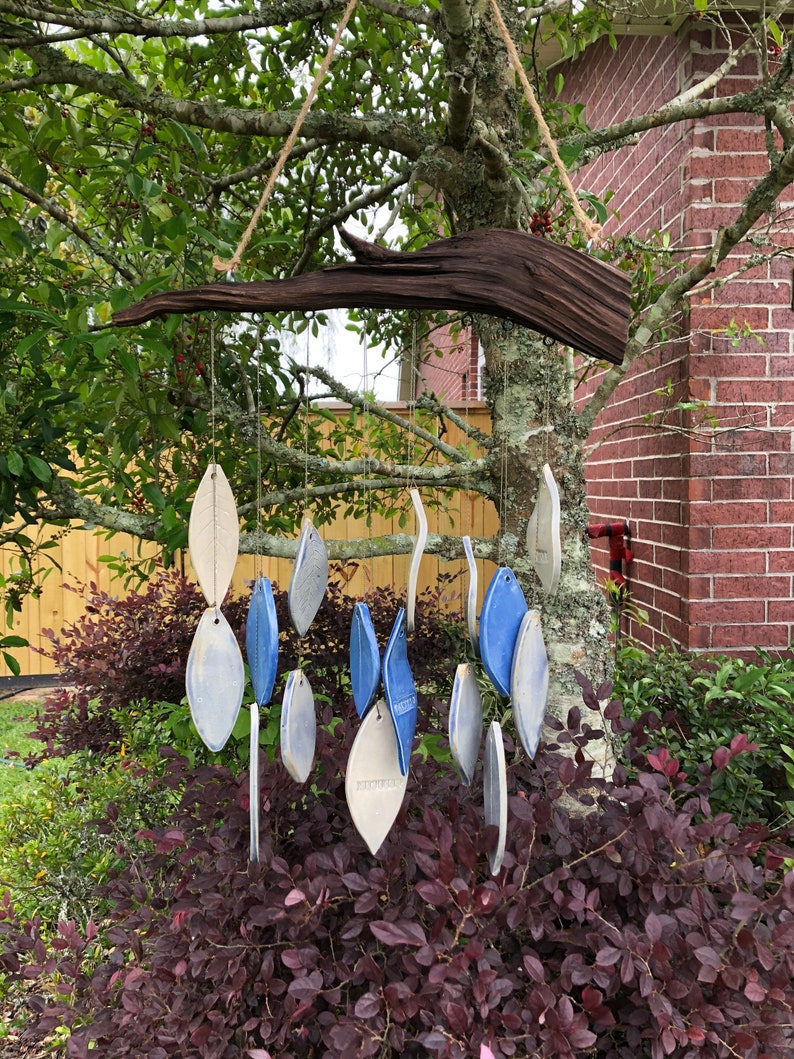 Memorial Wind Chime Driftwood Leaves Pottery Garden Outdoor Decoration