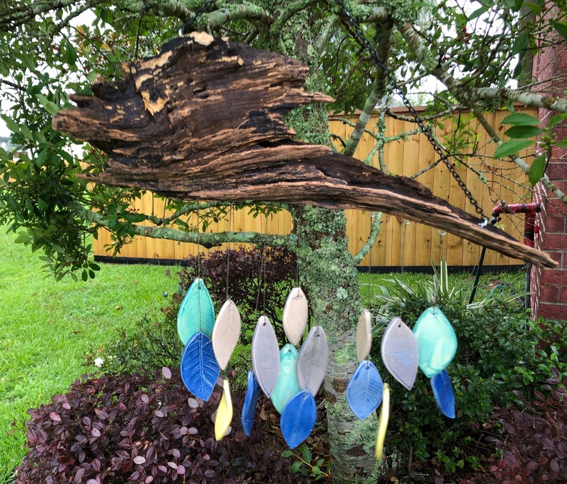 Memorial Wind Chime Driftwood Leaves Pottery Garden Outdoor Decoration