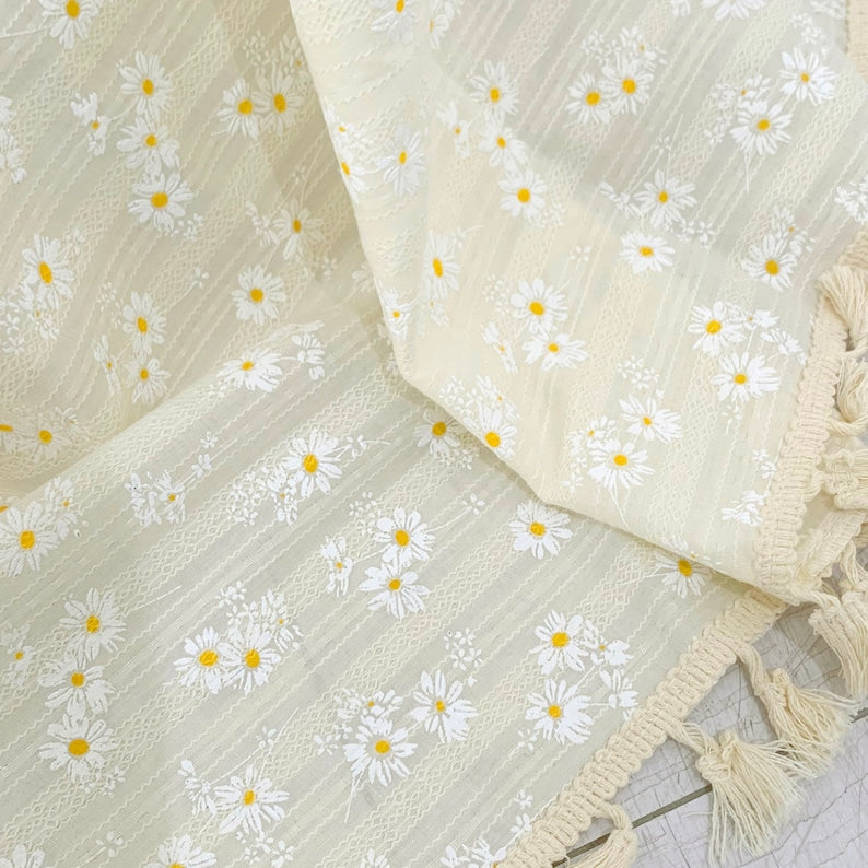 Yellow Daisy Cotton Tablecloth Square Oval Round Dining Room Decor