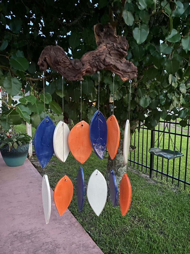 Memorial Wind Chime Driftwood Leaves Pottery Garden Outdoor Decoration