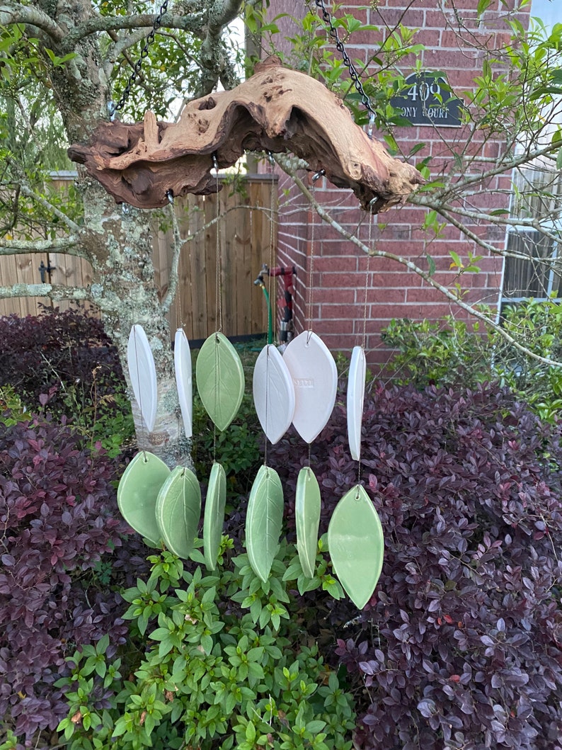 Memorial Wind Chime Driftwood Leaves Pottery Garden Outdoor Decoration