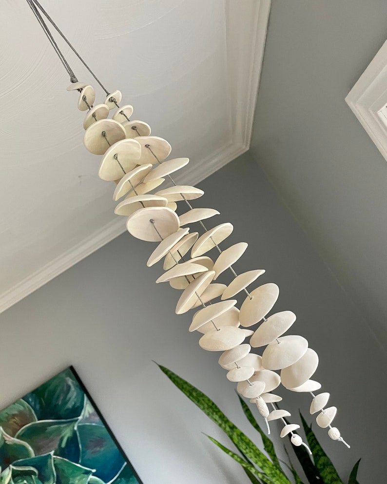 Ceramic Wind Chime Spinner Creamy White Disks 32-36 Inch Long