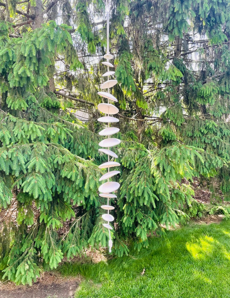 Ceramic Wind Chime Spinner Creamy White Disks 32-36 Inch Long