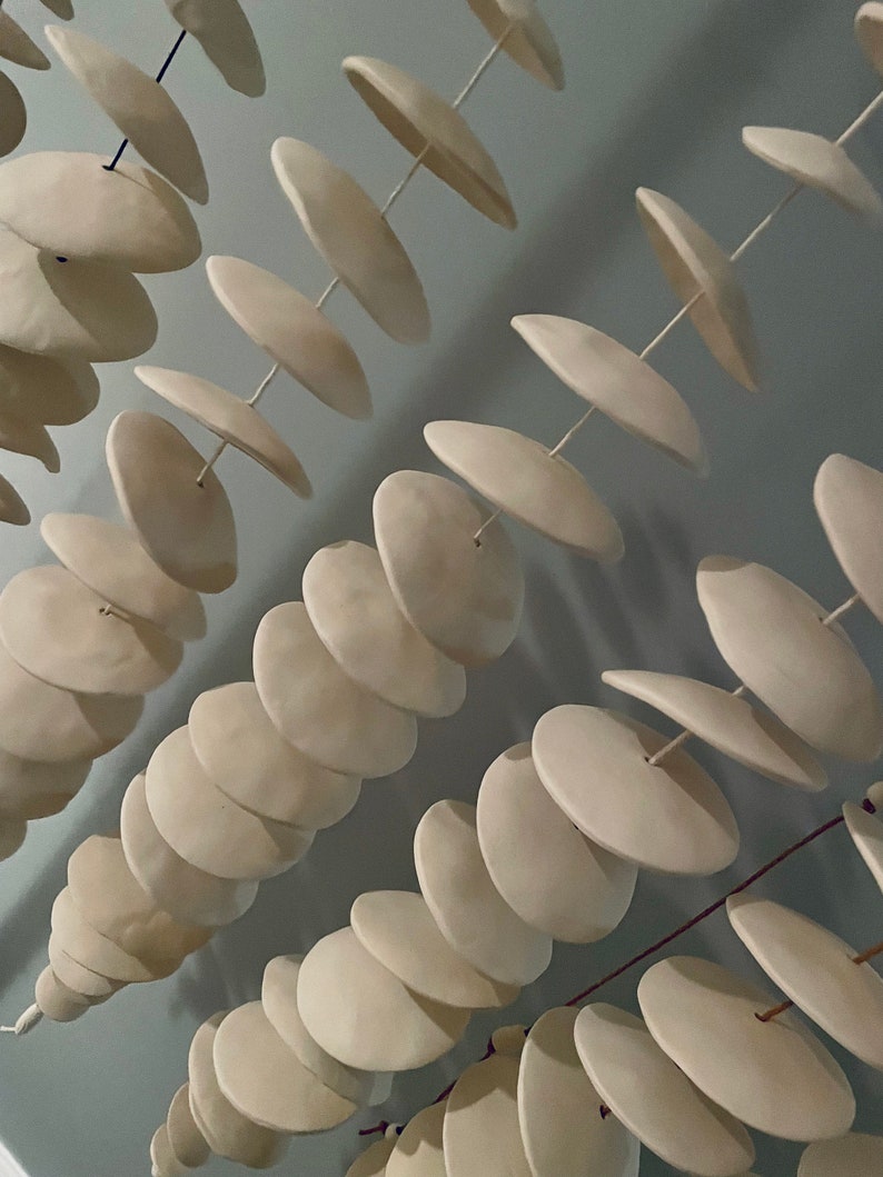 Ceramic Wind Chime Spinner Creamy White Disks 32-36 Inch Long