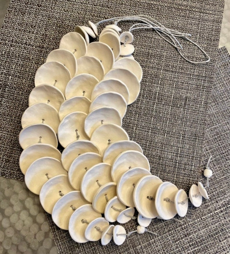 Ceramic Wind Chime Spinner Creamy White Disks 32-36 Inch Long