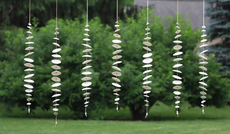 Ceramic Wind Chime Spinner Creamy White Disks 32-36 Inch Long