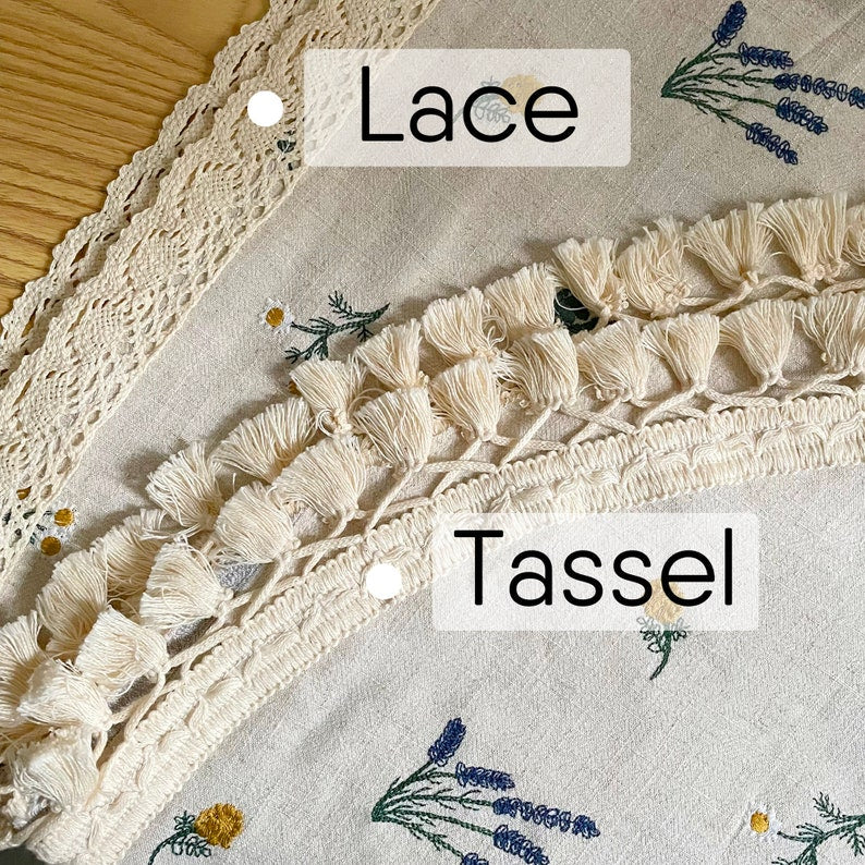 Cotton Linen Tablecloth Embroidery Floral Rectangle Oval White Beige Cyan