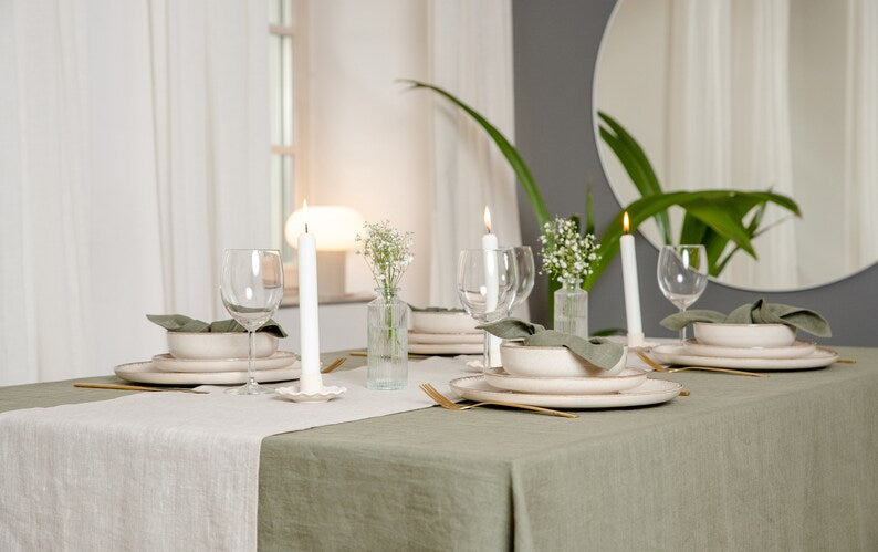 Linen Tablecloth Stonewashed Dining Table Cover Valentines Day Decor