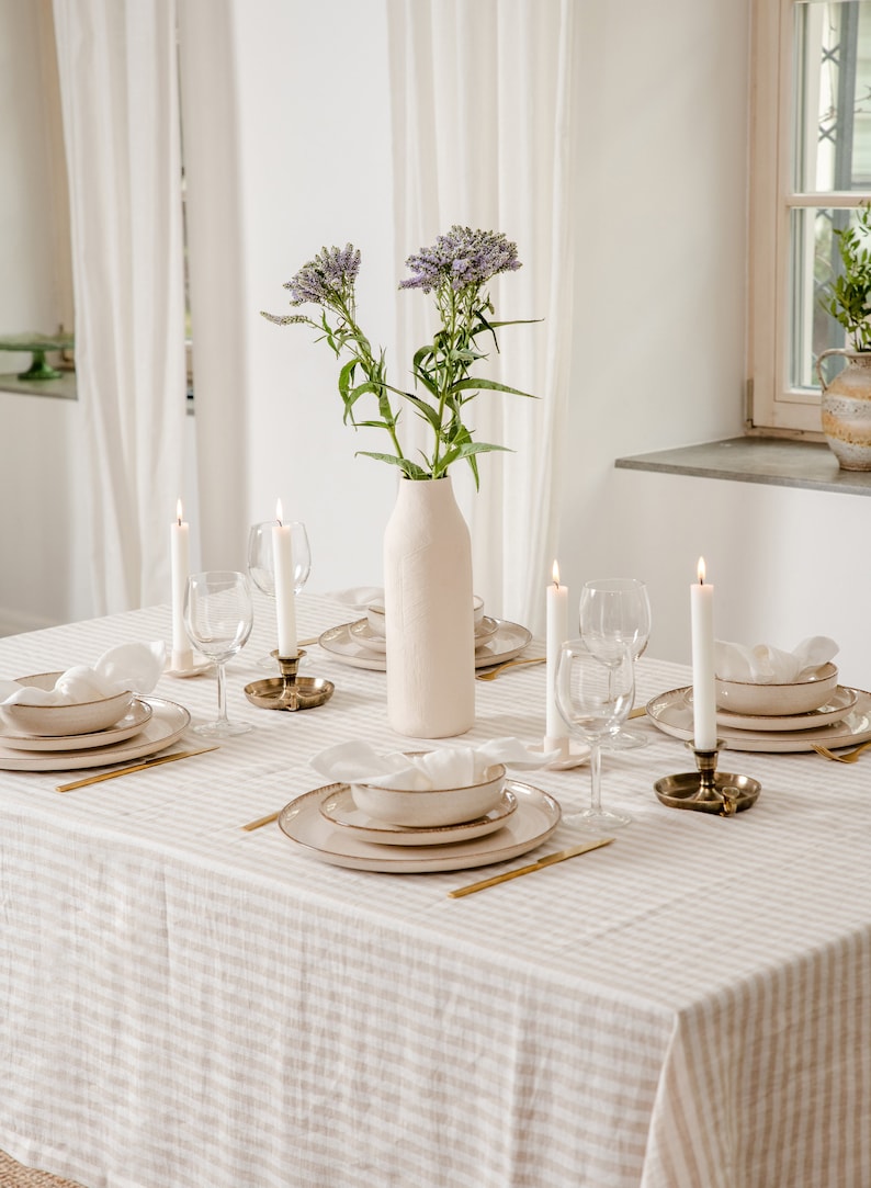 Linen Tablecloth Stonewashed Dining Table Cover Valentines Day Decor