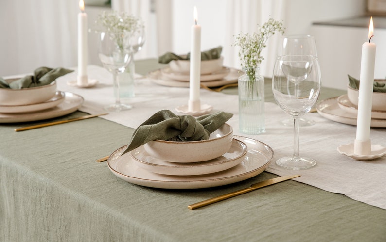 Linen Tablecloth Stonewashed Dining Table Cover Valentines Day Decor