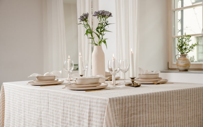 Linen Tablecloth Stonewashed Dining Table Cover Valentines Day Decor