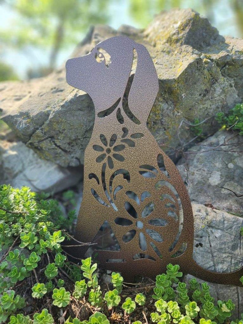 Floral Metal Dog Garden Stake Labrador Hound Yard Art
