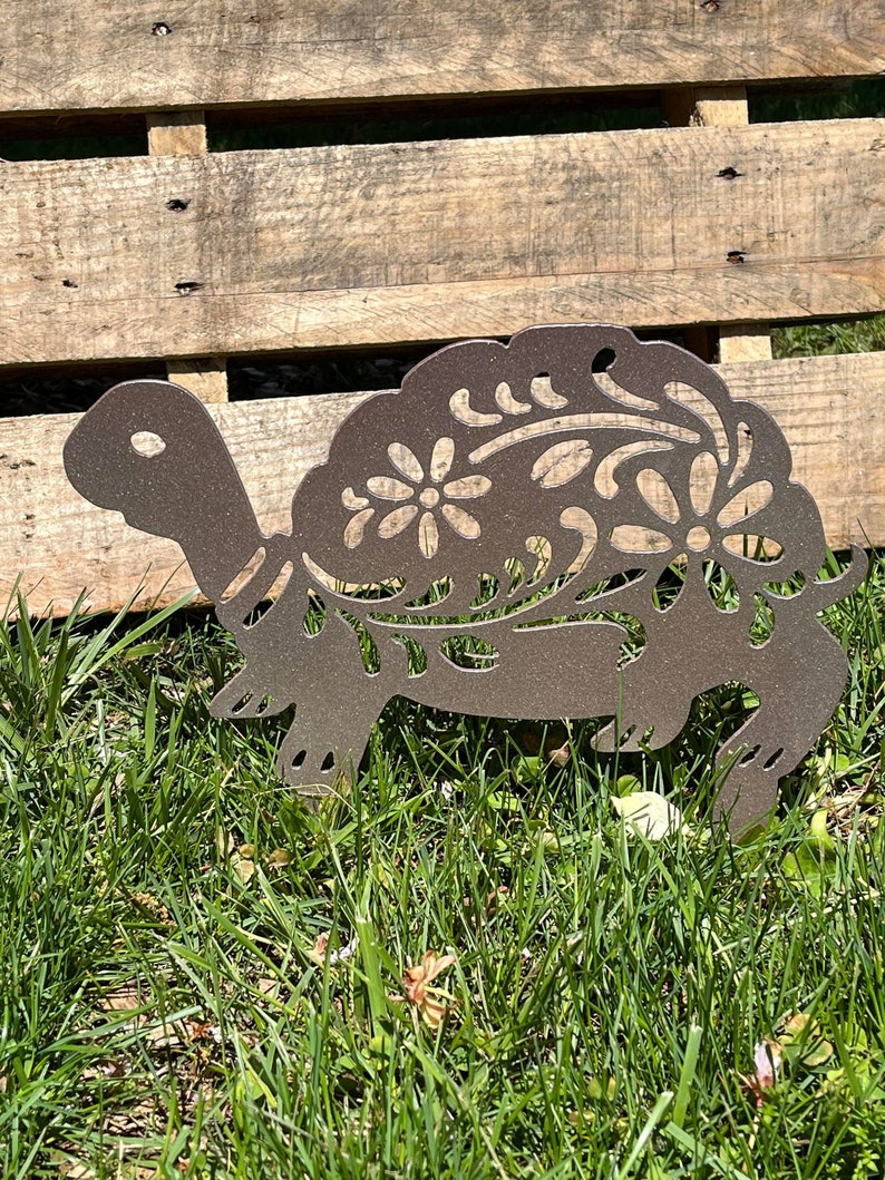 Fancy Turtle Garden Stake Metal Outdoor Decoration