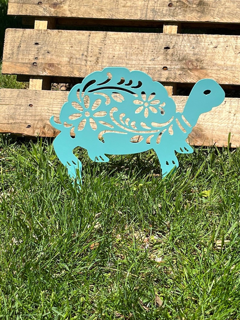 Fancy Turtle Garden Stake Metal Outdoor Decoration