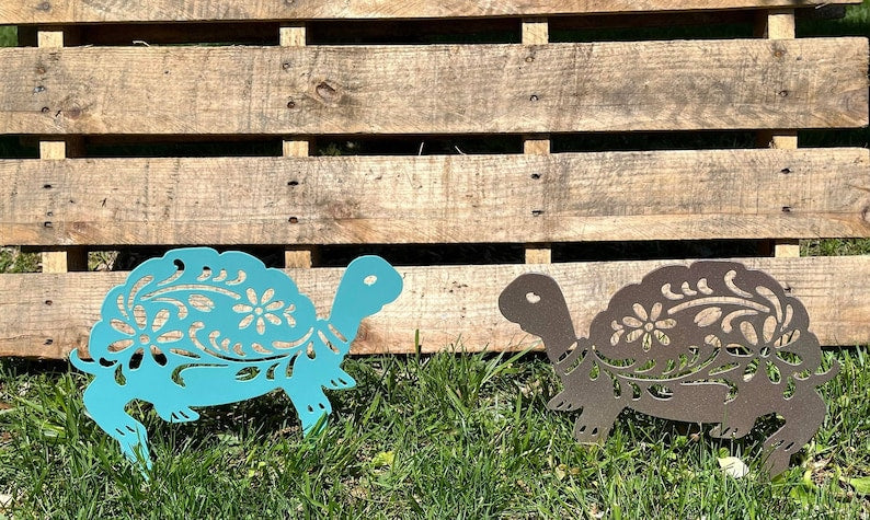 Fancy Turtle Garden Stake Metal Outdoor Decoration
