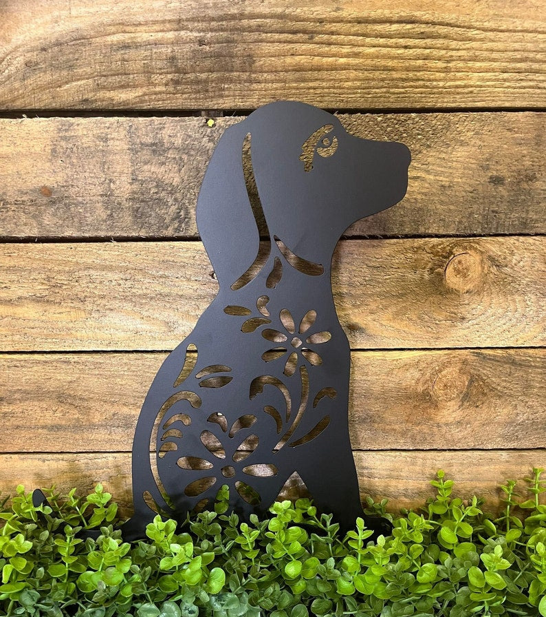 Floral Metal Dog Garden Stake Labrador Hound Yard Art