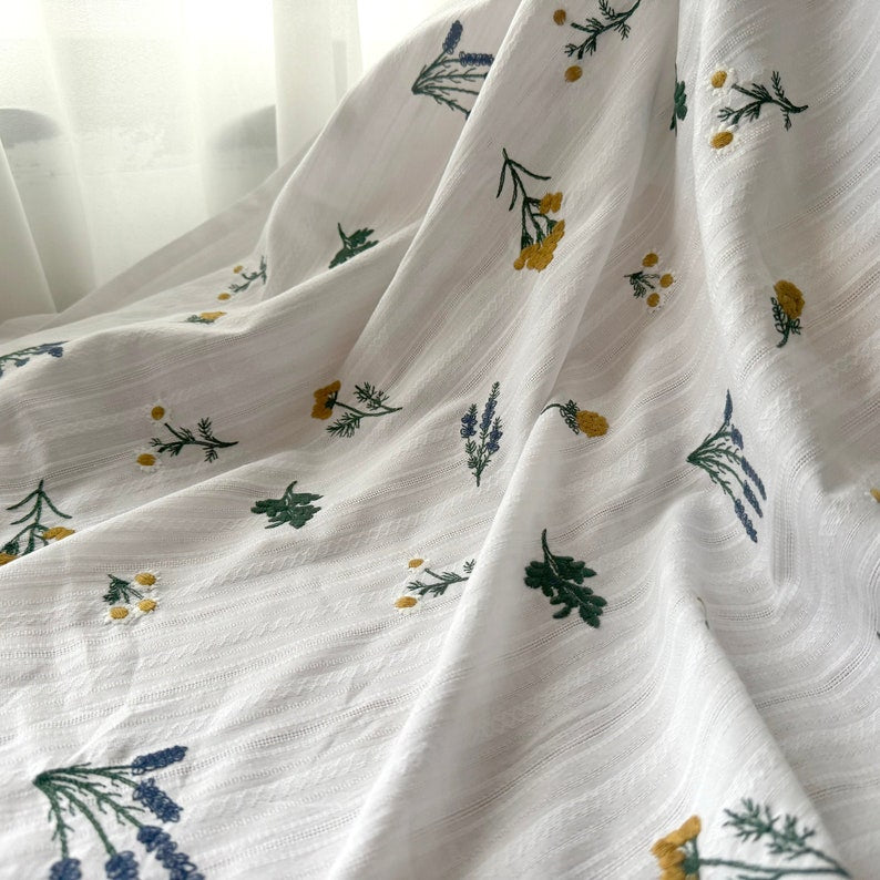 Cotton Linen Tablecloth Embroidery Floral Rectangle Oval White Beige Cyan