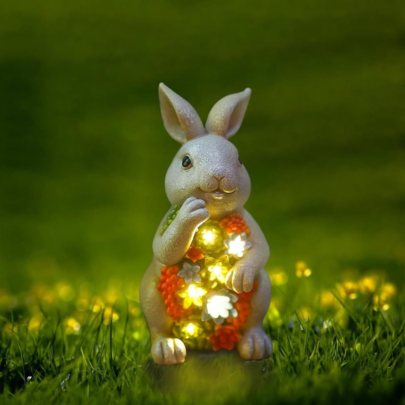 Solar Garden Statue Light Bunny Resin Rabbit Succulent Ornament
