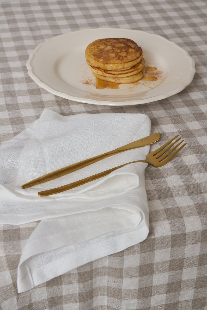 White and Natural Checked Linen Tablecloth Rectangle Square Dining Decor