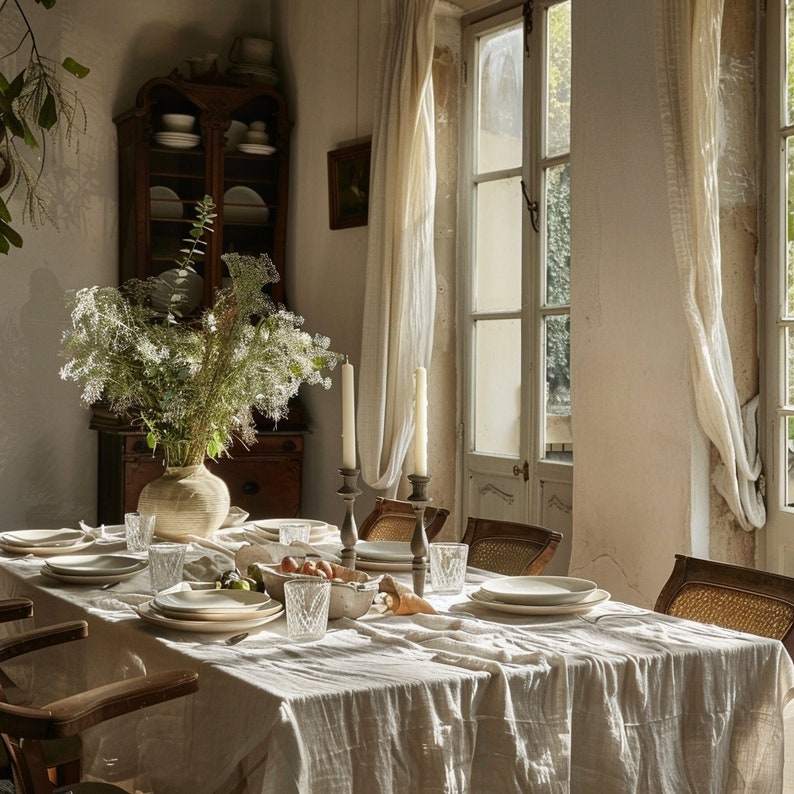 Green Linen Tablecloth French Country Rustic Rectangle Square Oval Decor